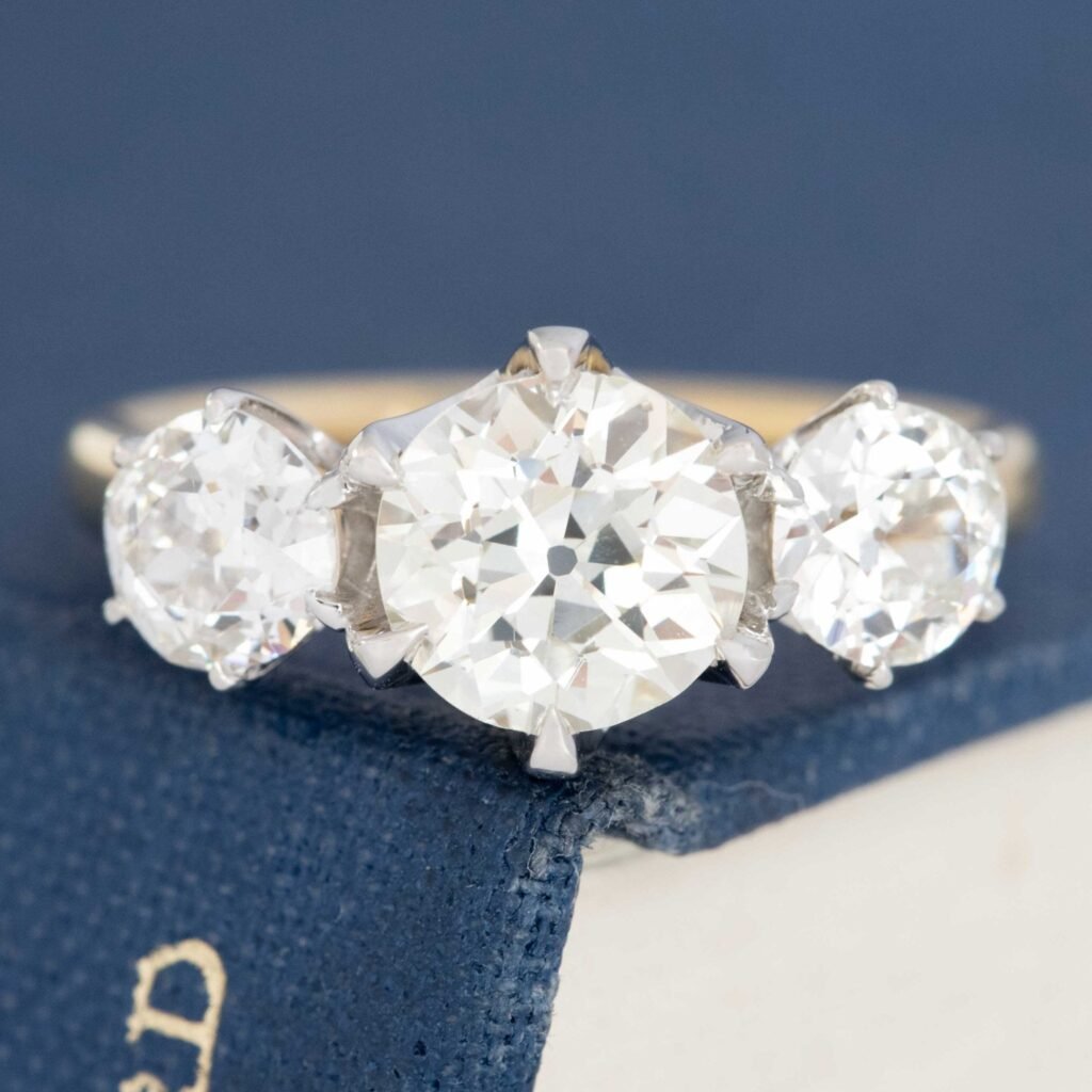 2.72ctw Old European Cut Diamond Trilogy Ring, GIA