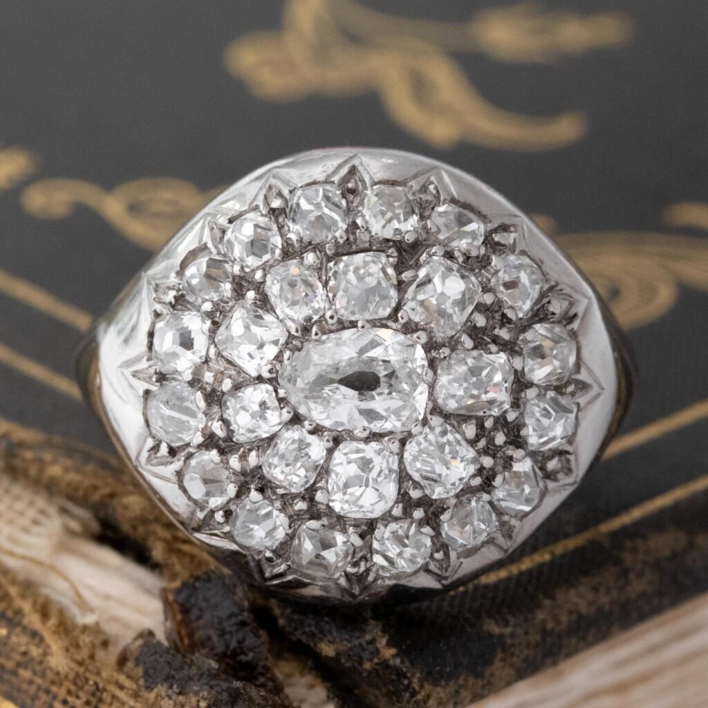 2.75ctw Antique Old Cut Diamond Cluster Dome Ring, French