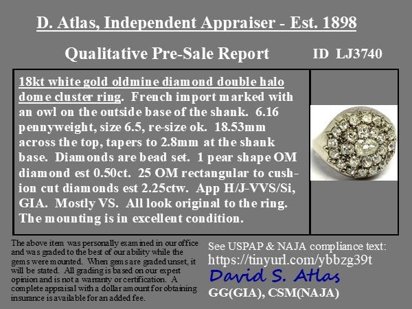 2.75ctw Antique Old Cut Diamond Cluster Dome Ring, French - Image 4
