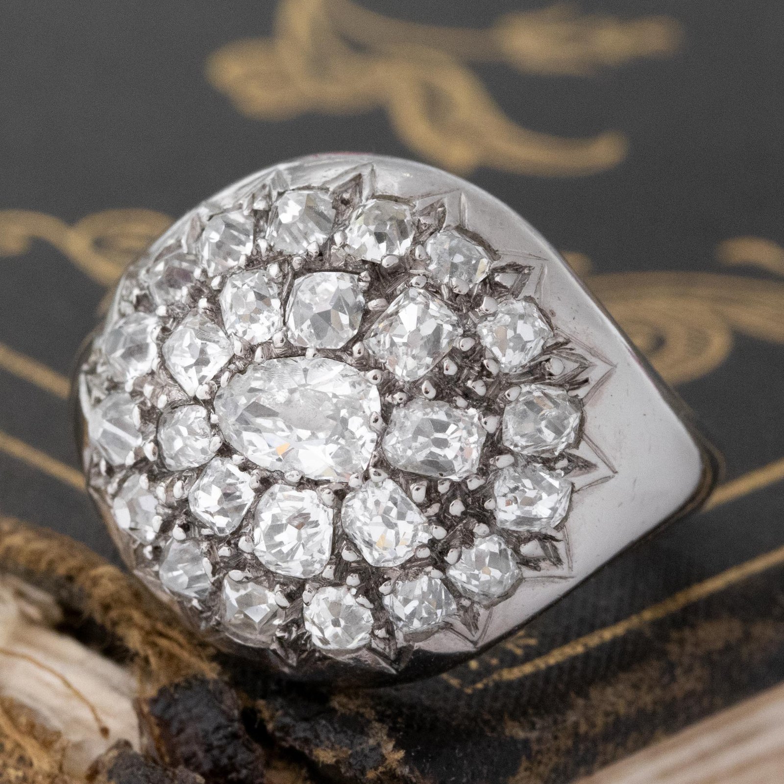 2.75ctw Antique Old Cut Diamond Cluster Dome Ring, French - Image 5