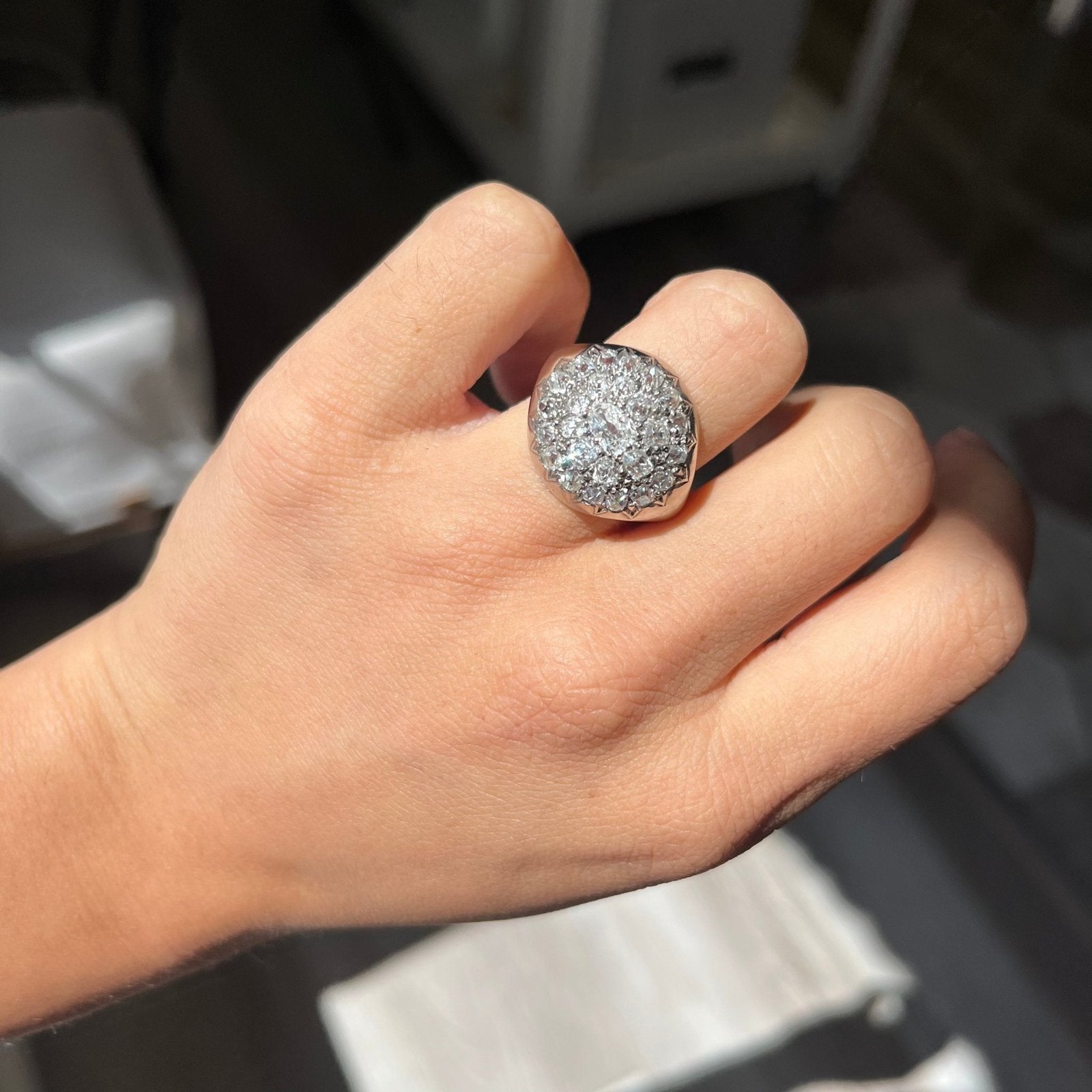 2.75ctw Antique Old Cut Diamond Cluster Dome Ring, French - Image 2