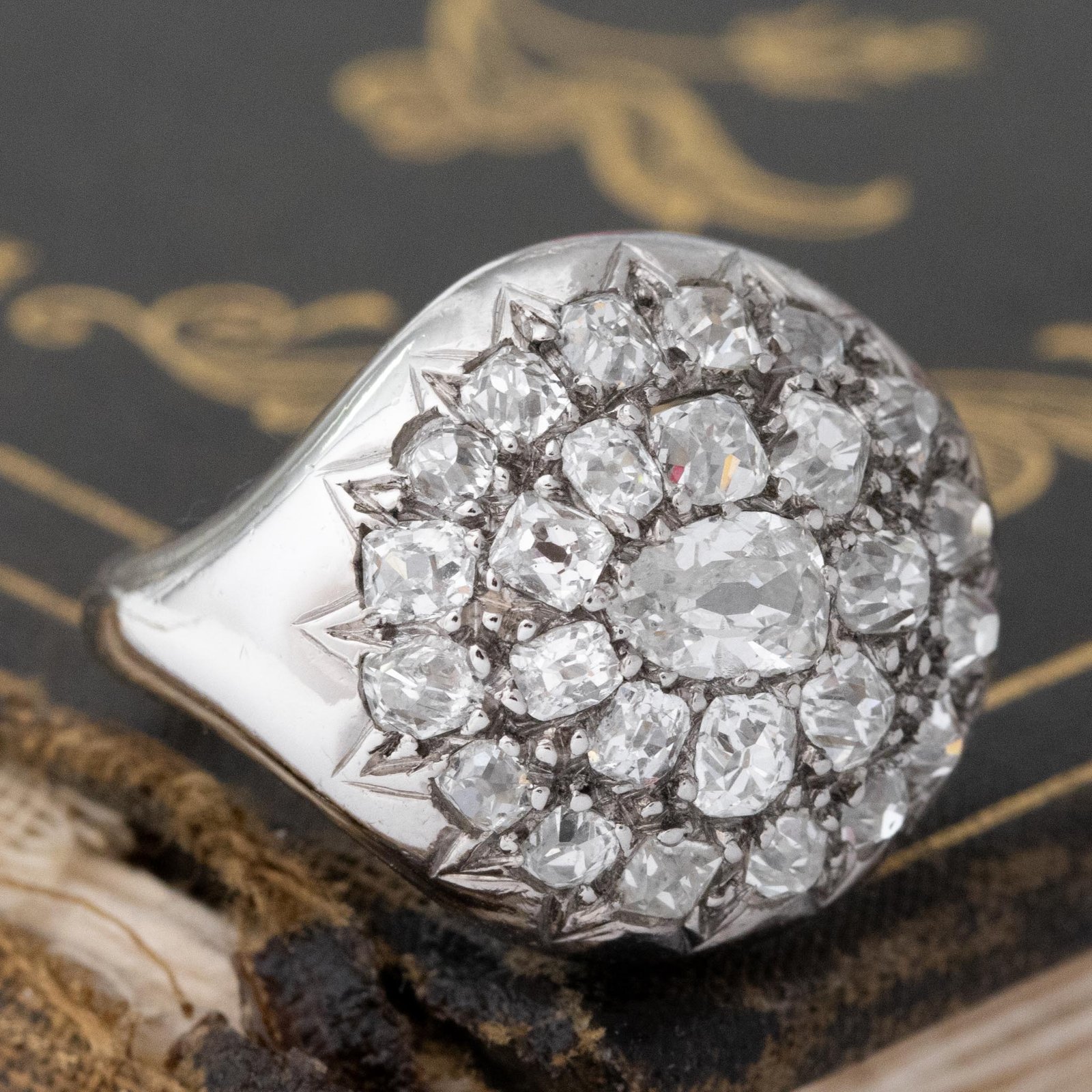 2.75ctw Antique Old Cut Diamond Cluster Dome Ring, French - Image 3