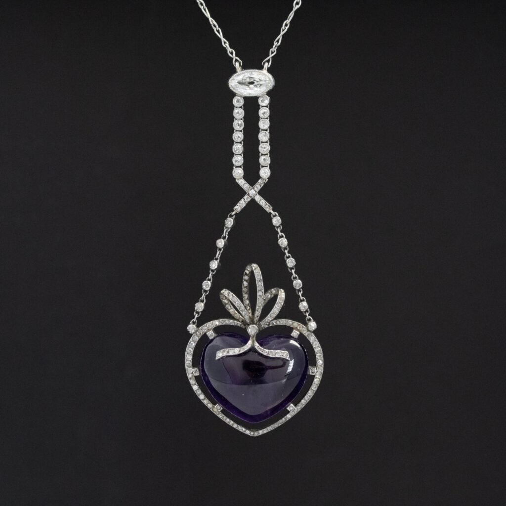 27.92ctw Amethyst Heart & Diamond Pendant