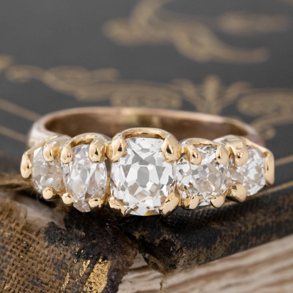 2.88ctw Antique Peruzzi Cut Graduated 5-Stone Ring