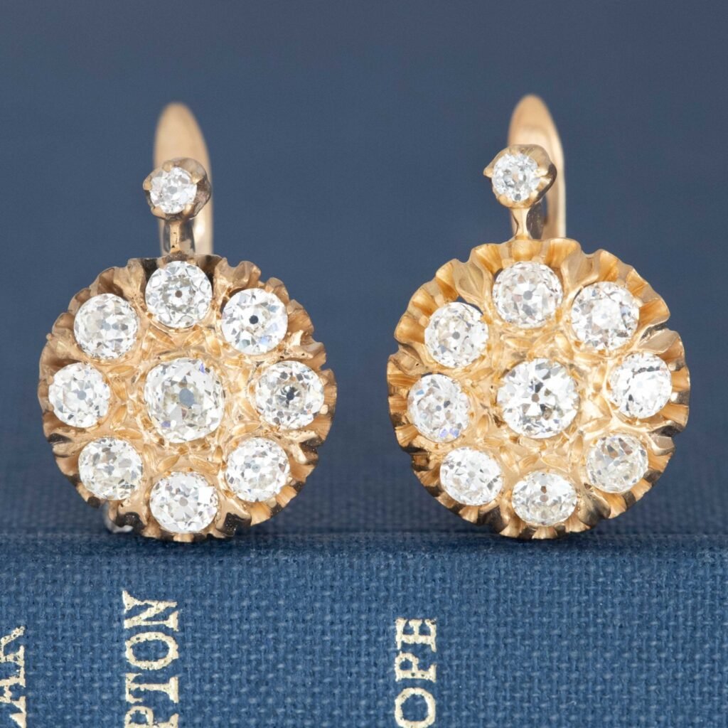 2.90ctw Victorian Old European Cut Diamond Cluster Earrings