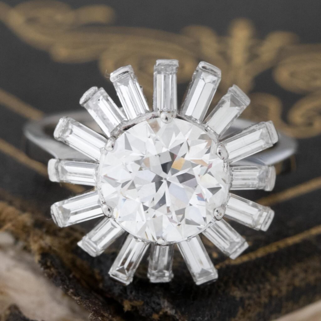 2.91ctw Vintage Old European Cut Diamond Cluster Ring