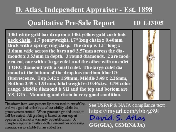 3-Stone Diamond Bar Pendant - Image 4