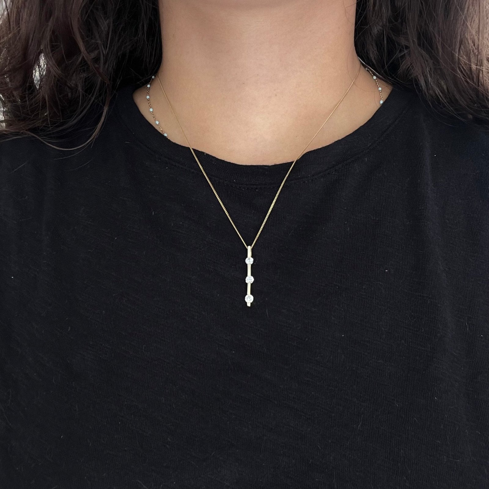 3-Stone Diamond Bar Pendant - Image 2