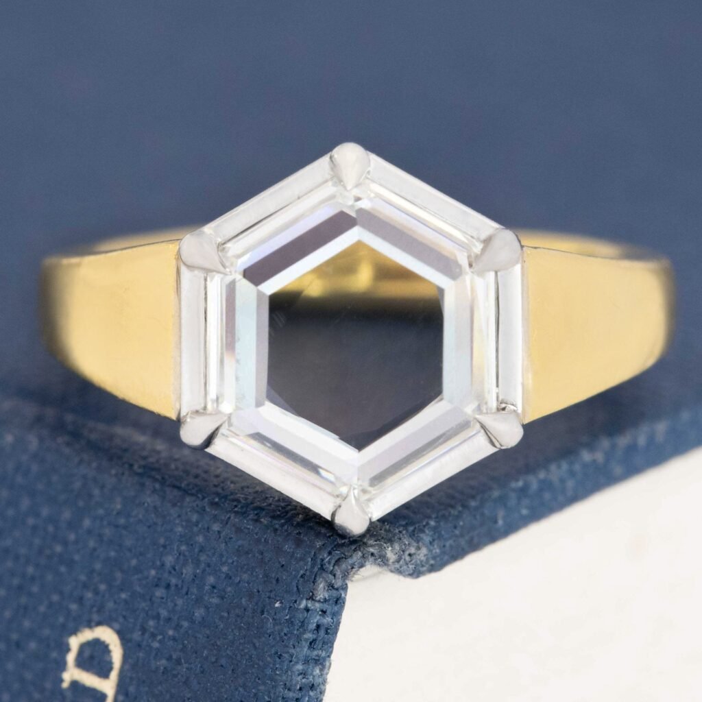 3.00ct Hexagonal Portrait Cut Diamond Solitaire, GIA
