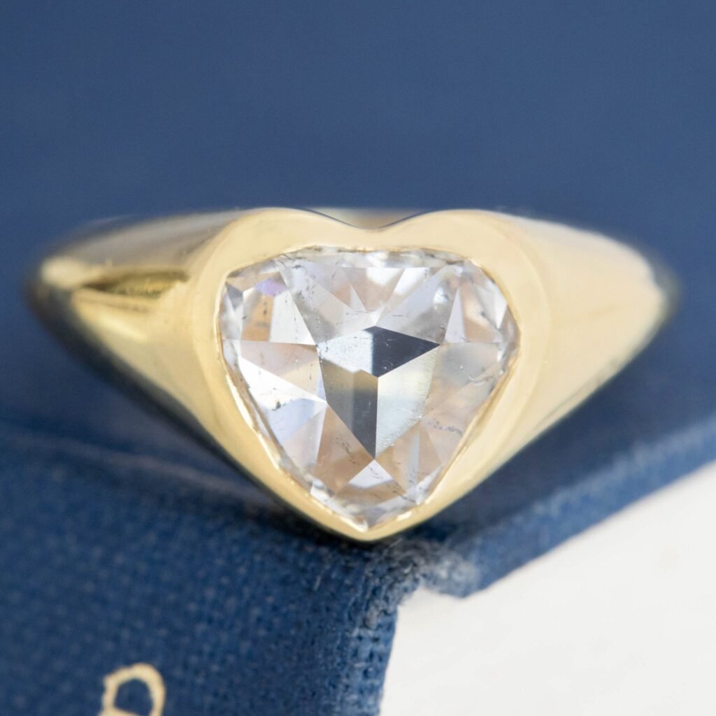 3.00ct Pear Rose Cut Diamond Heart Bezel Solitaire, GIA