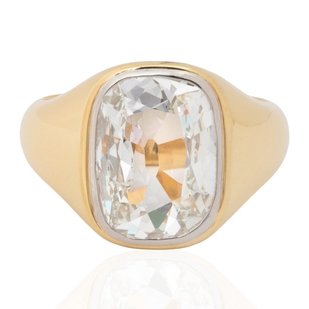3.01ct Elongated Old Mine Cut Diamond Bezel Solitaire, GIA