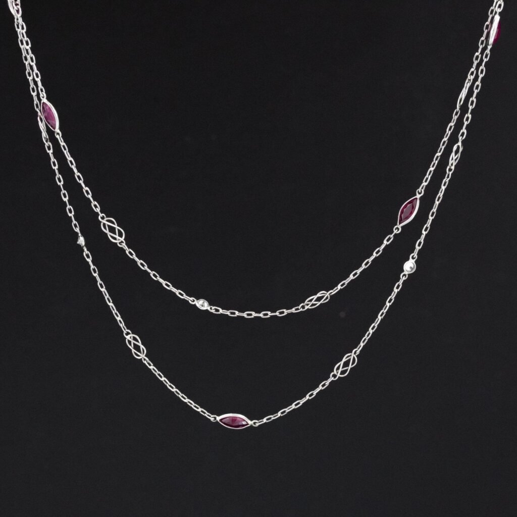 3.01ctw Ruby and Diamond Station Necklace, 44"