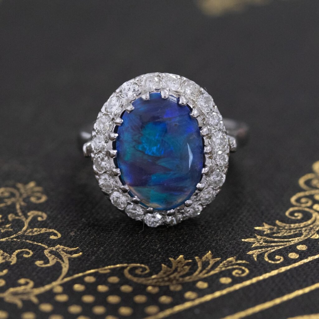 3.17ctw Black Opal & Diamond Cluster Ring