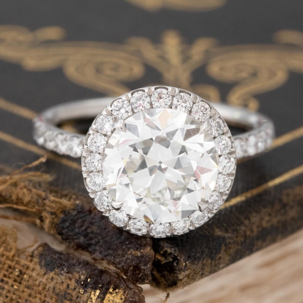 3.23ctw Old European Cut Diamond Halo Ring, by Canera