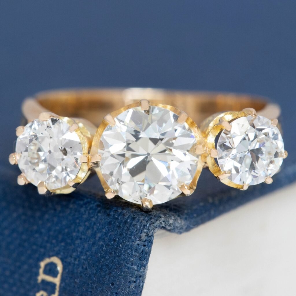 3.25ctw Antique Old European Cut Diamond 3-Stone Ring, GIA