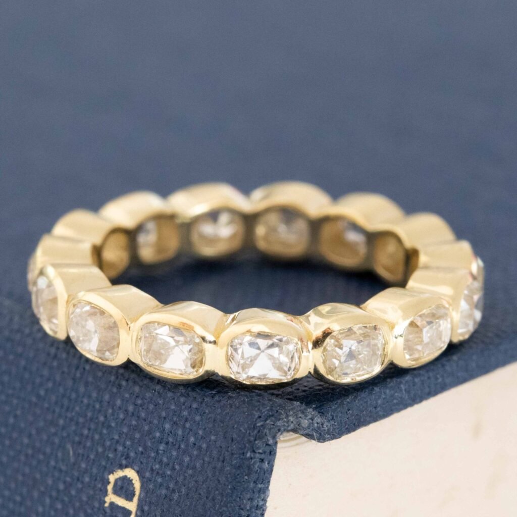 3.29ctw Elongated Old Mine Cut Diamond Bezel Eternity Band