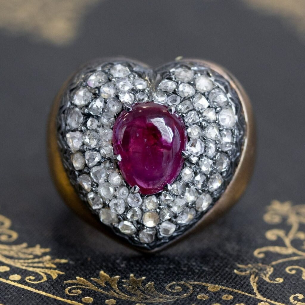 3.30ctw Vintage Ruby & Diamond Heart Motif Ring