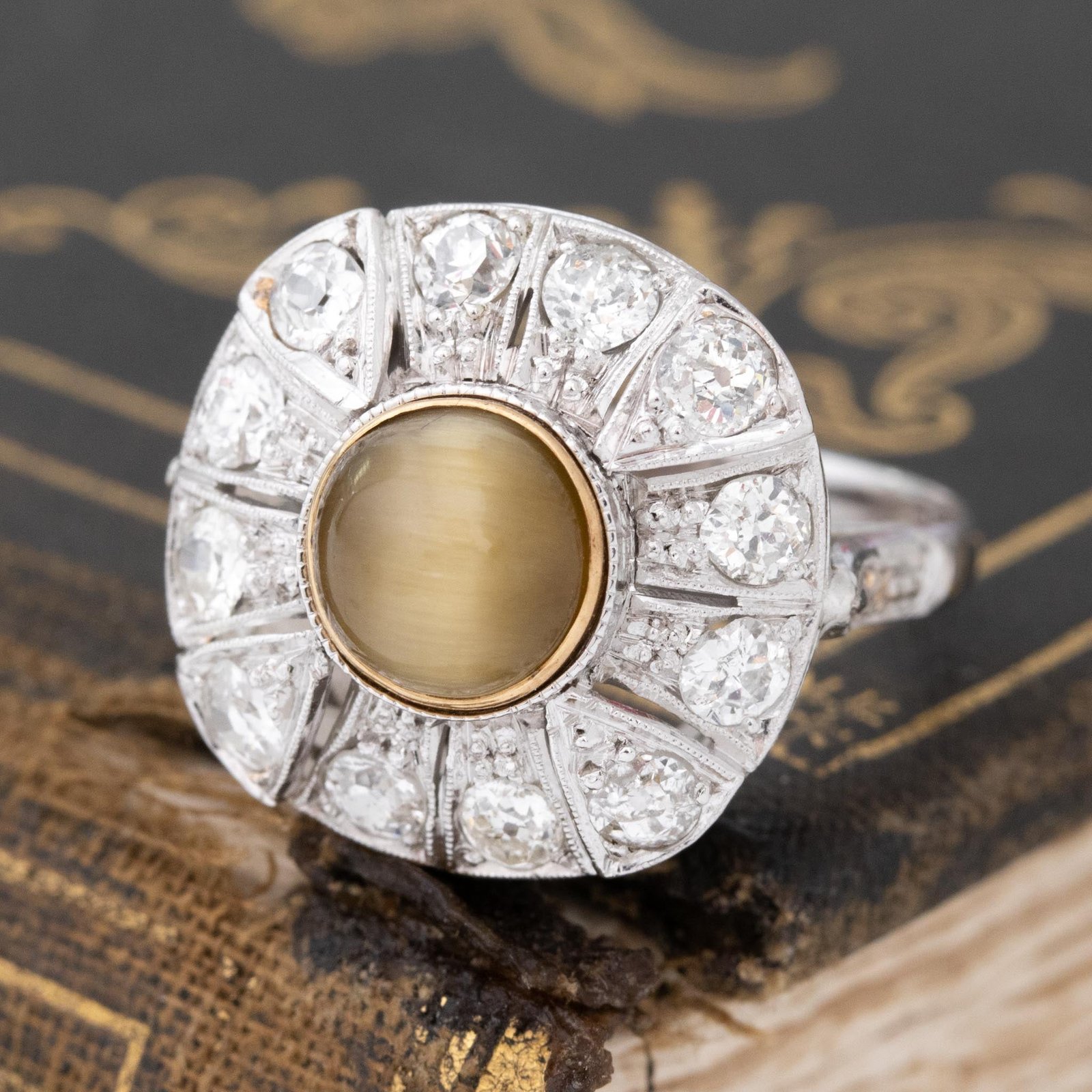 3.42ctw Chrysoberyl Catseye & Diamond Cluster Ring - Image 5