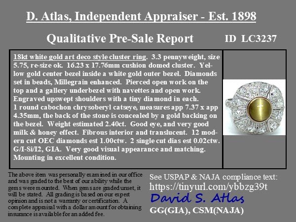 3.42ctw Chrysoberyl Catseye & Diamond Cluster Ring - Image 4