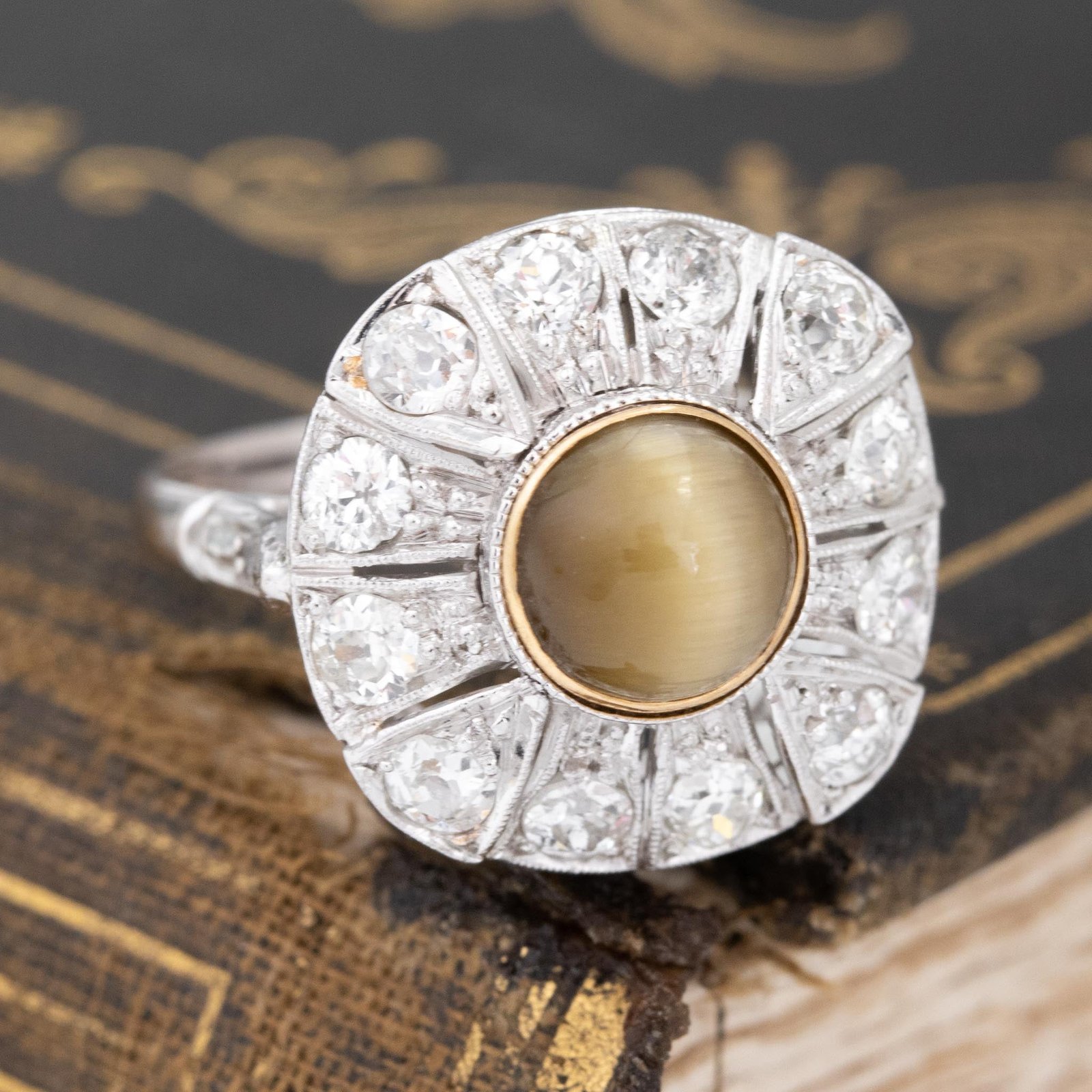3.42ctw Chrysoberyl Catseye & Diamond Cluster Ring