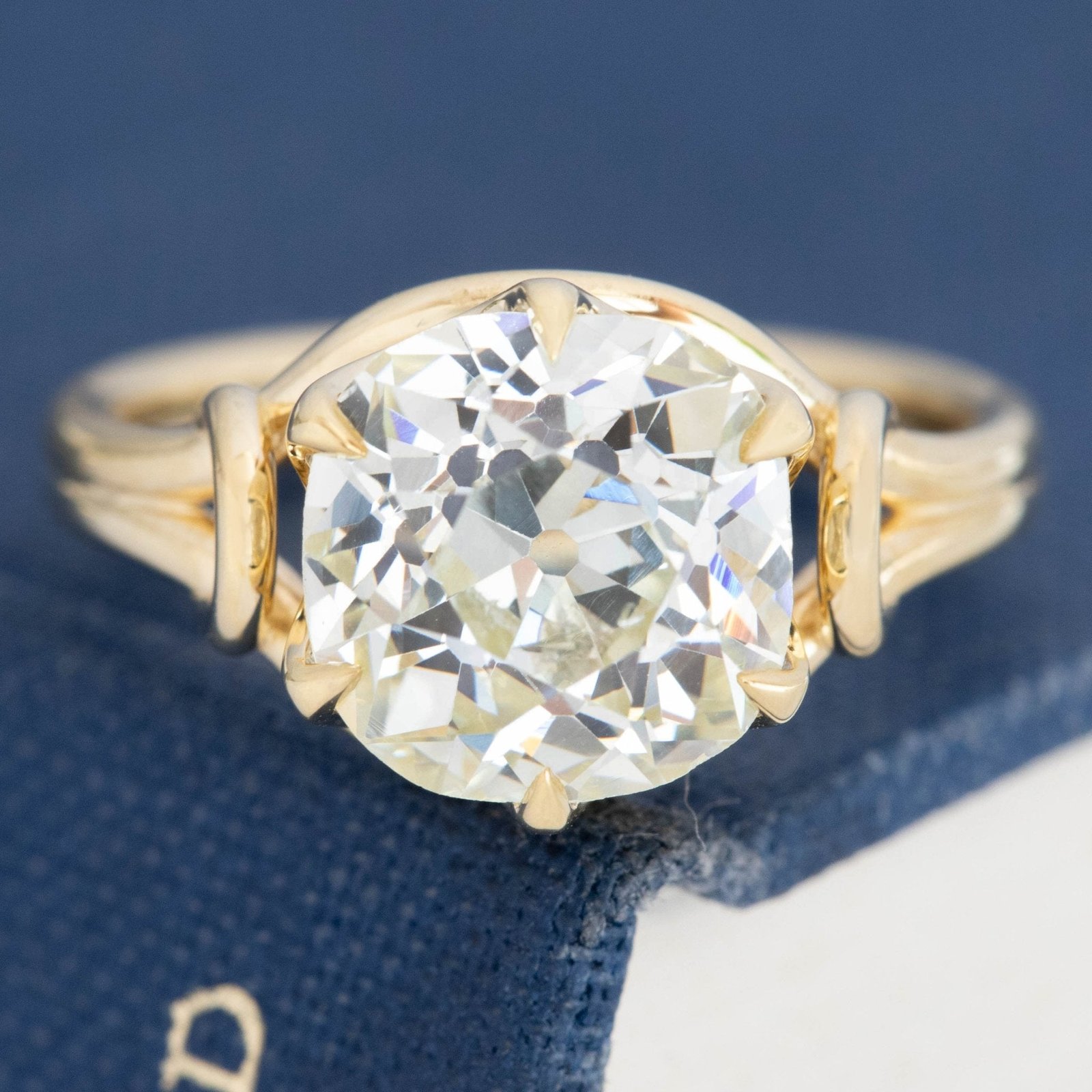 3.46ct Old Mine Cut Diamond Scroll Solitaire, GIA
