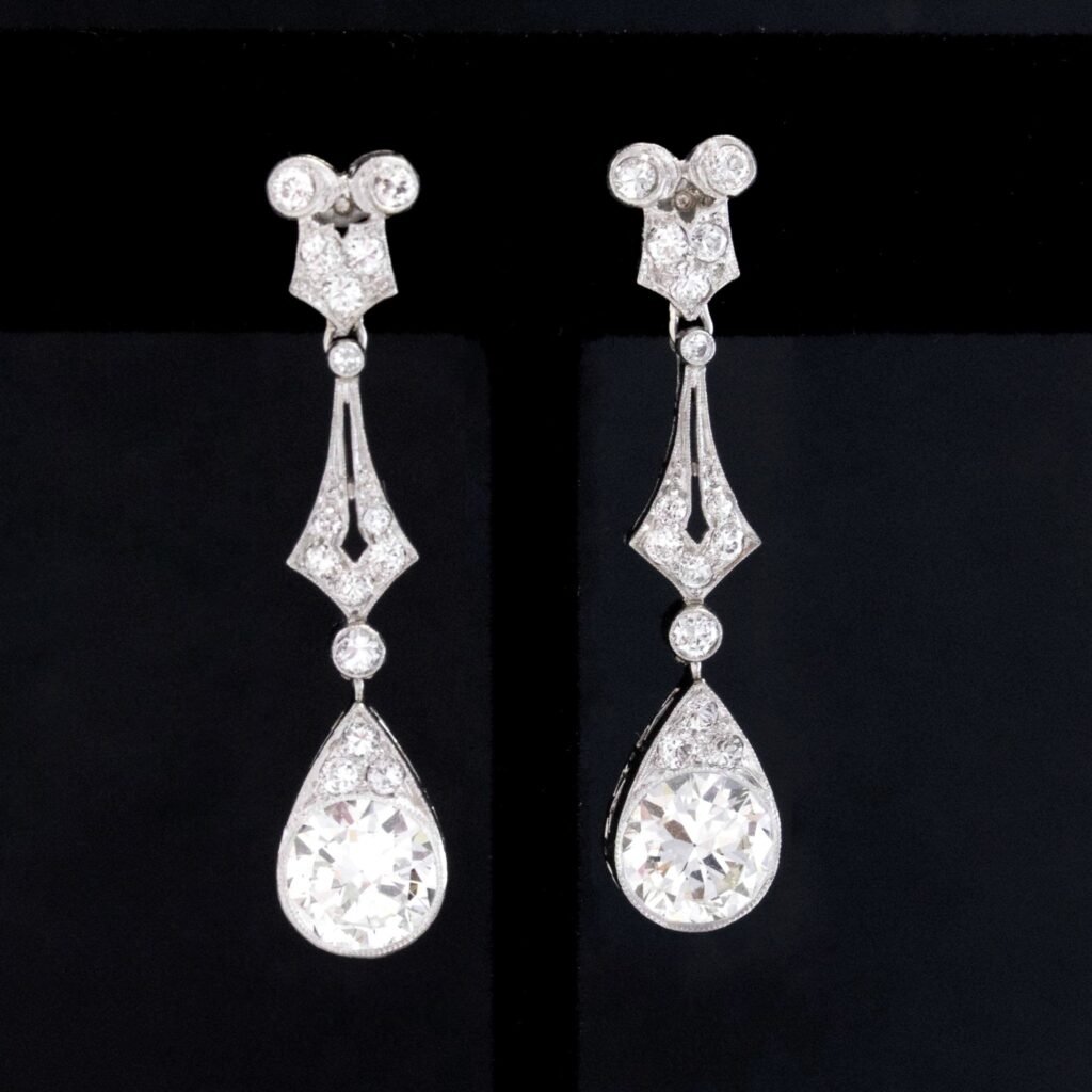 3.53ctw Edwardian Old European Cut Diamond Drop Earrings