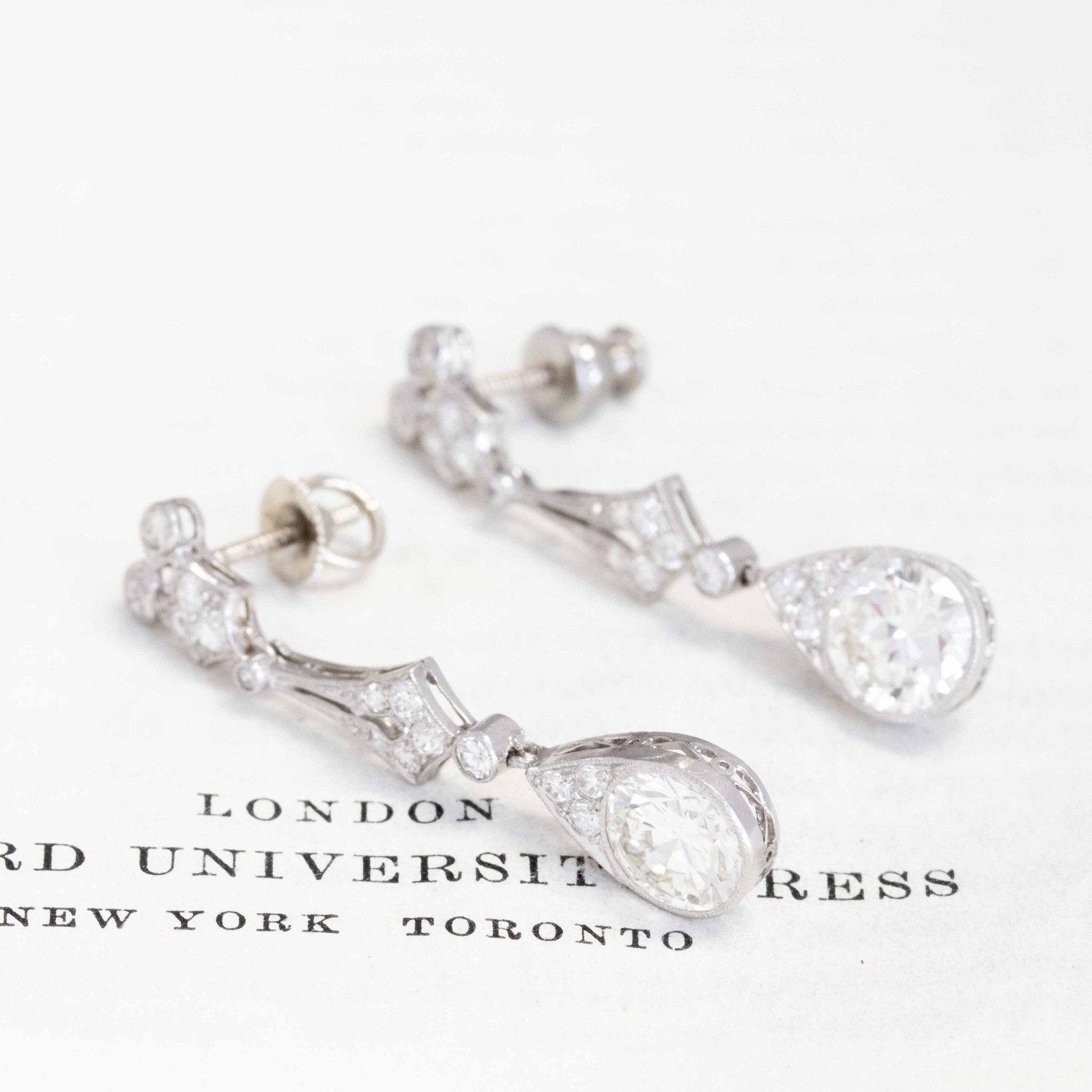 3.53ctw Edwardian Old European Cut Diamond Drop Earrings - Image 3