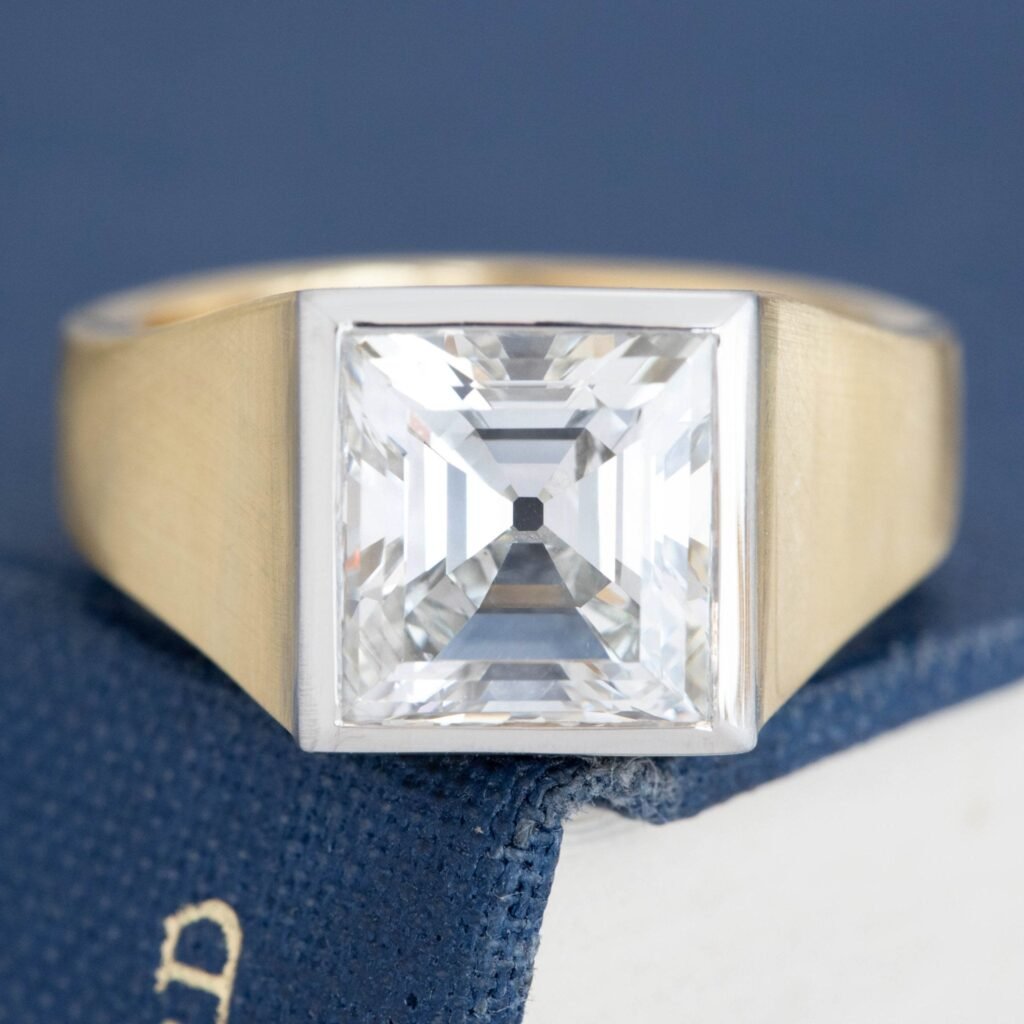 3.63ct Vintage Carre Cut Diamond Bezel Solitaire, GIA