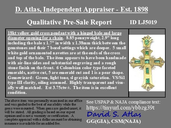 3.75ctw Renaissance Revival Emerald Cross - Image 3