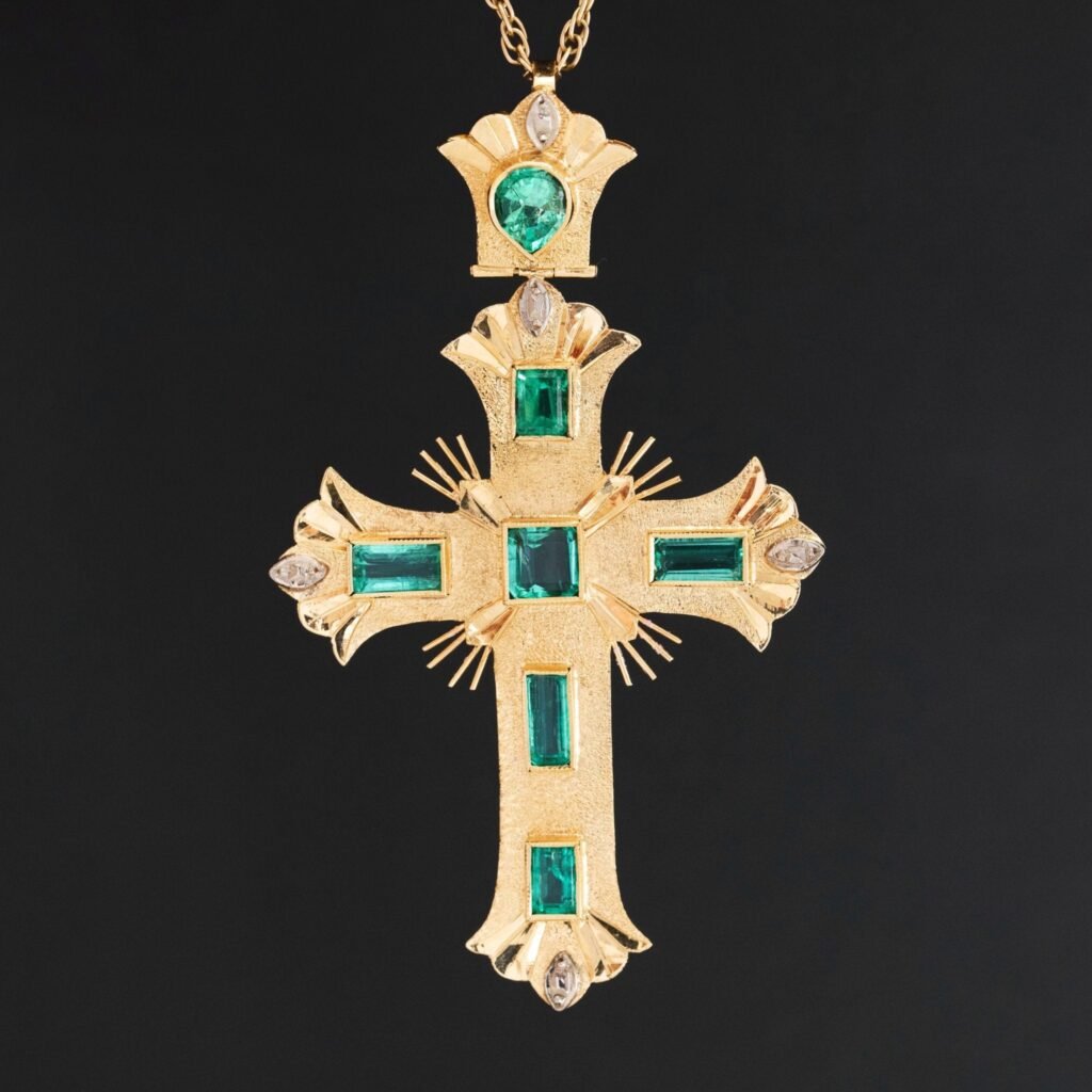 3.75ctw Renaissance Revival Emerald Cross