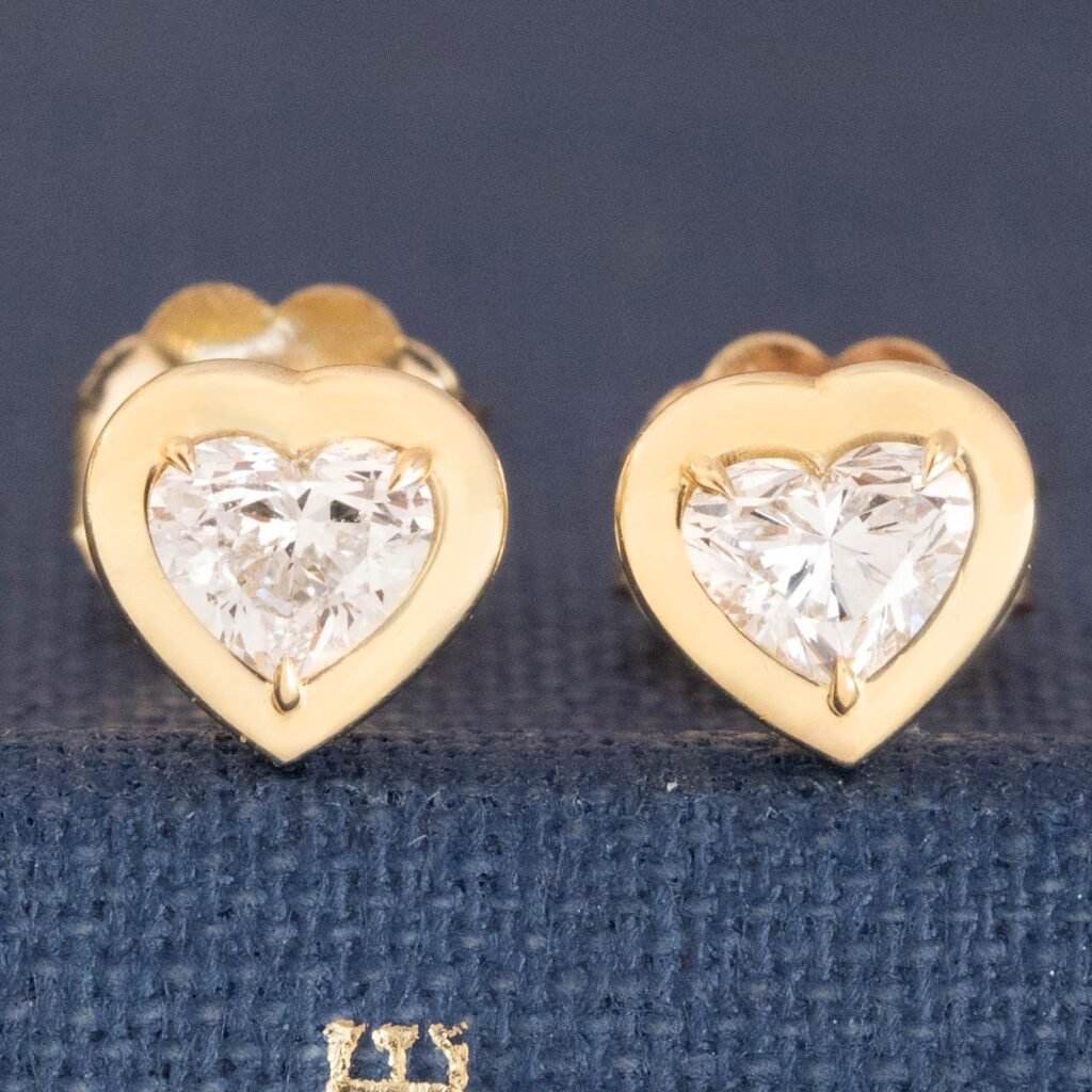 .37ctw Heart Diamond Bezel Stud Earrings