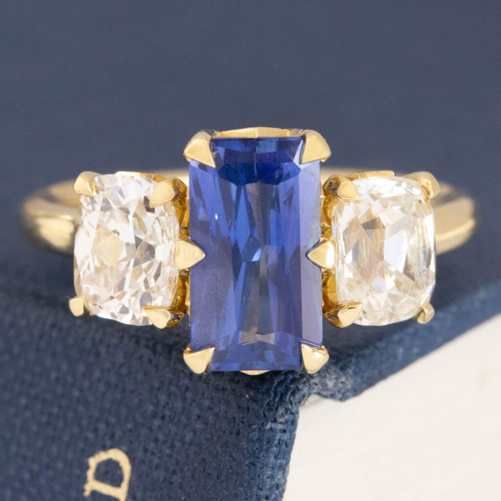 3.88ctw Sapphire & Diamond Trilogy Ring, GIA