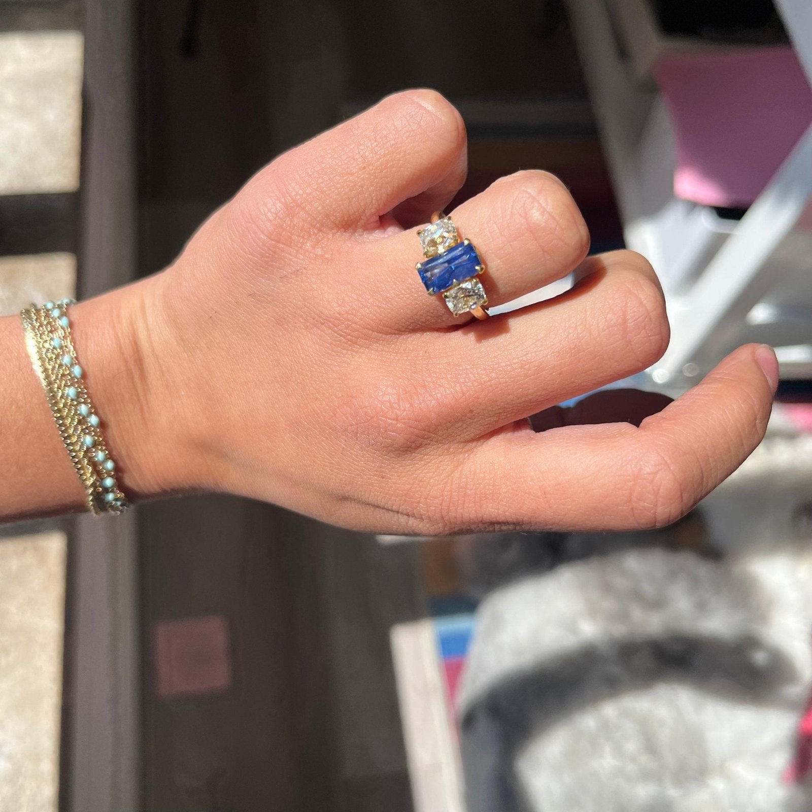 3.88ctw Sapphire & Diamond Trilogy Ring, GIA - Image 2