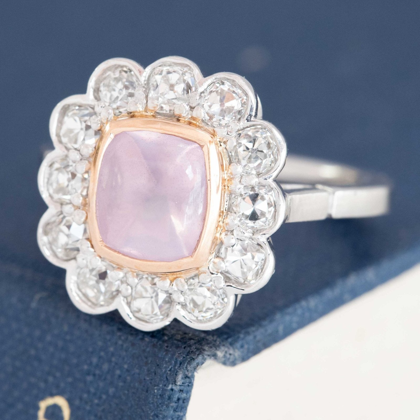 3.92ctw Pink Sugarloaf Sapphire & Old Mine Cut Diamond Cluster Ring - Image 4