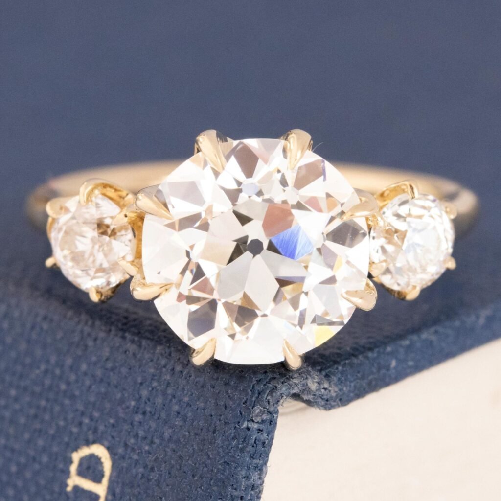 3.95ctw Old European Cut Diamond Trilogy Ring, GIA