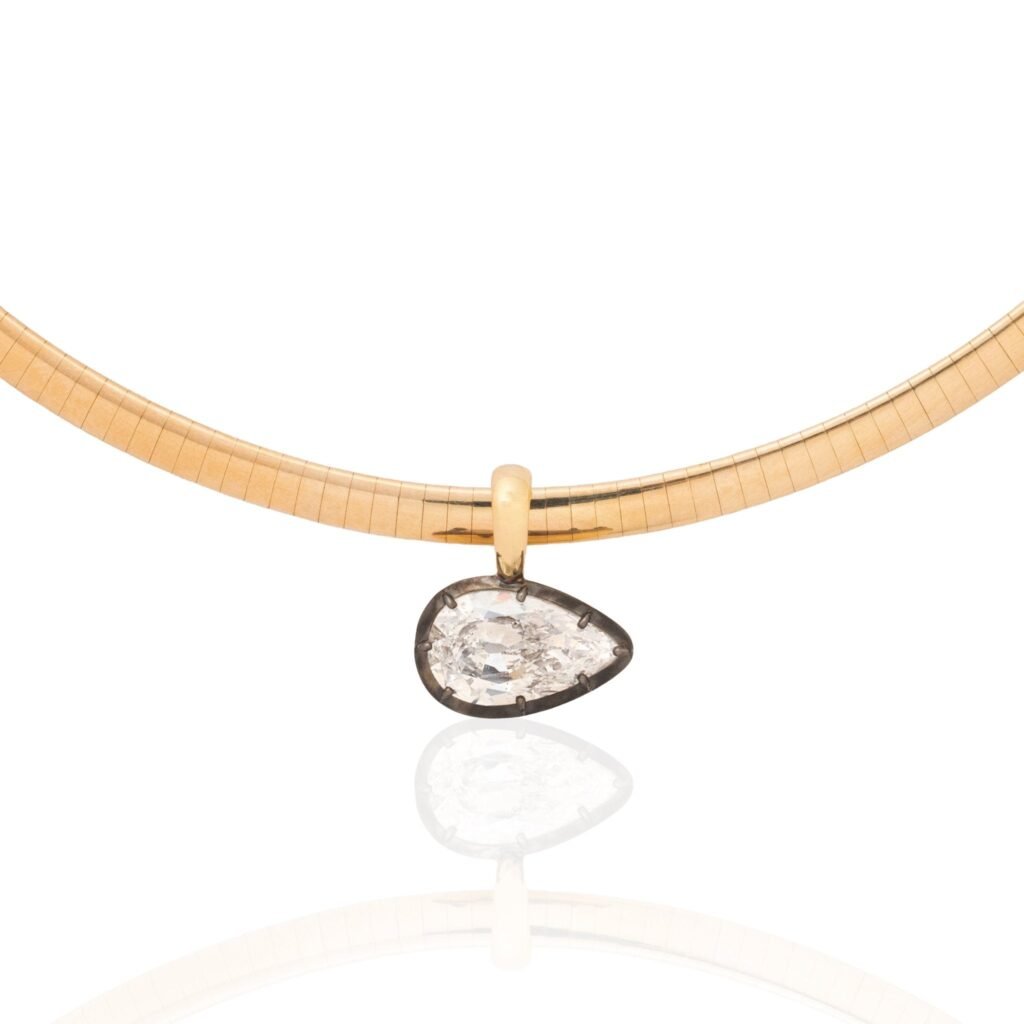 4.00ct Pear Cut Diamond Collet Omega Necklace, GIA