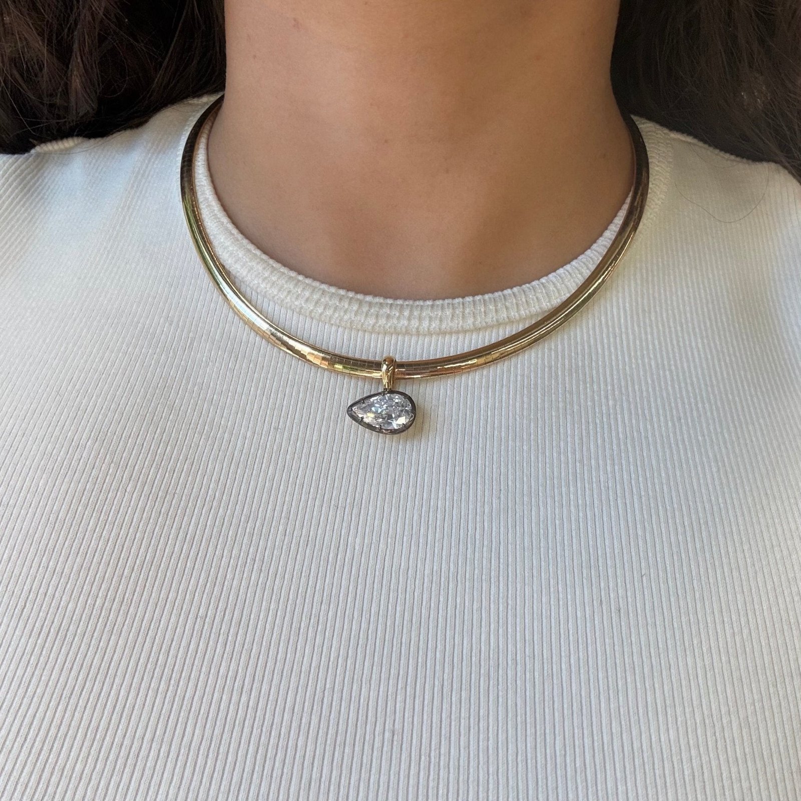 4.00ct Pear Cut Diamond Collet Omega Necklace, GIA - Image 2
