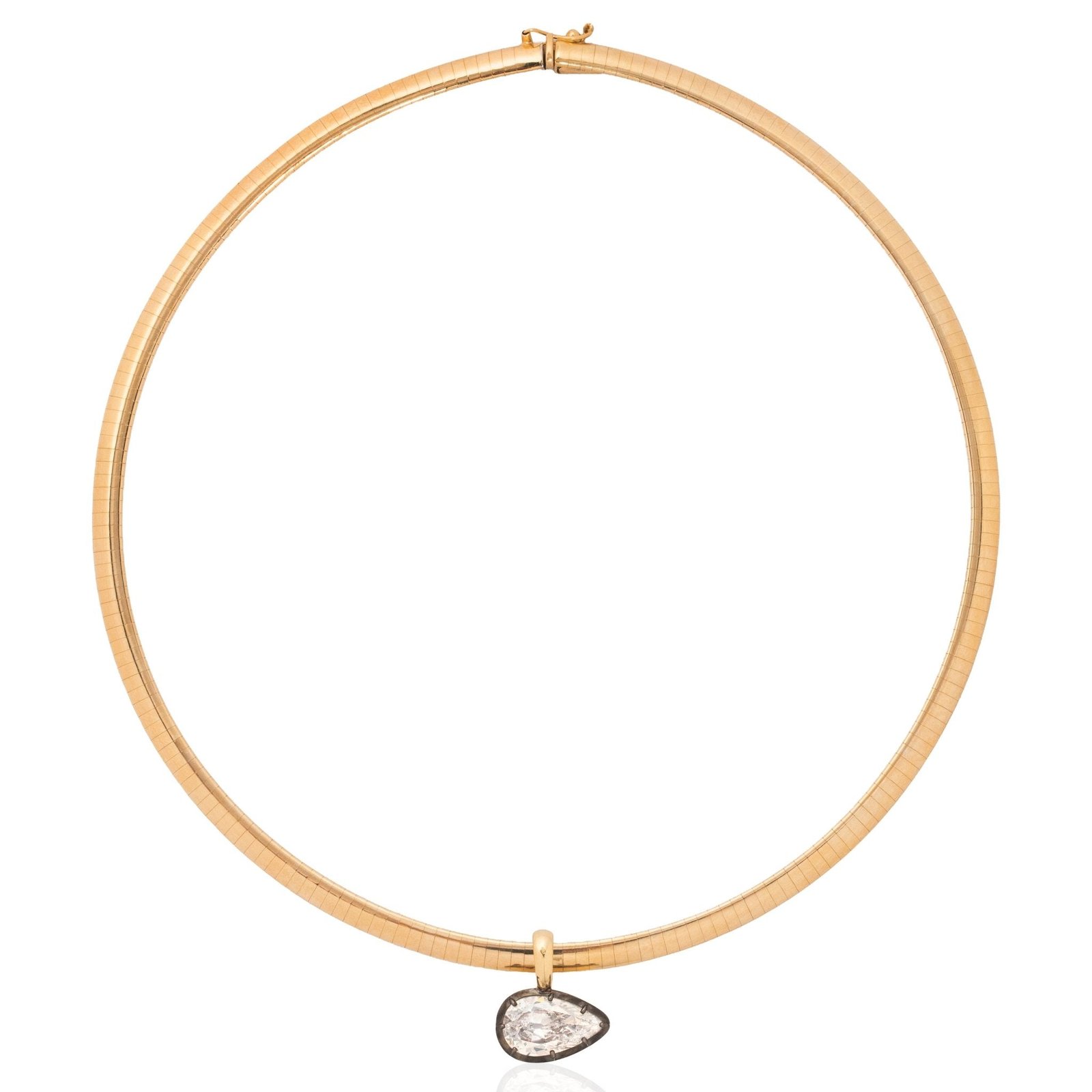 4.00ct Pear Cut Diamond Collet Omega Necklace, GIA - Image 3