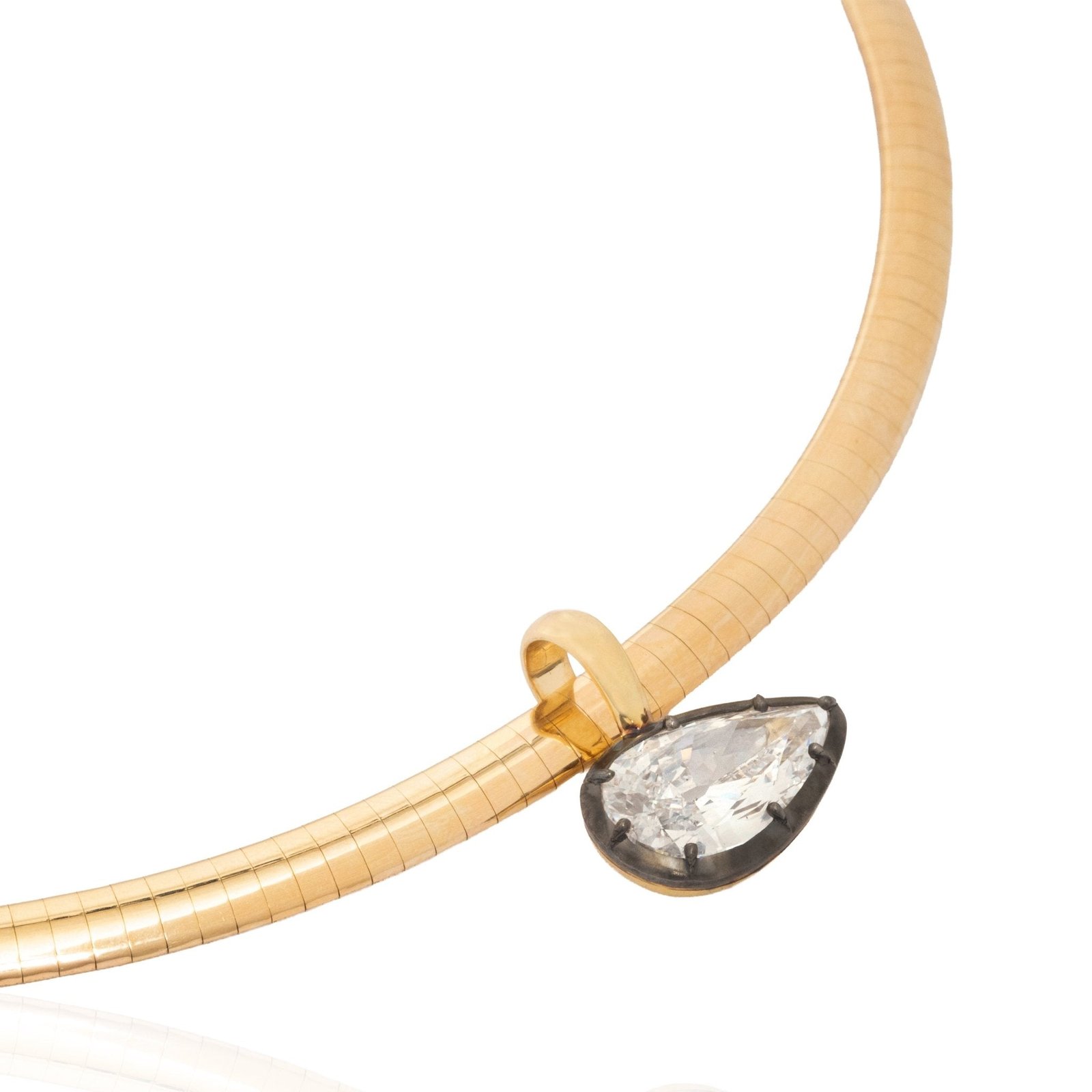 4.00ct Pear Cut Diamond Collet Omega Necklace, GIA - Image 4