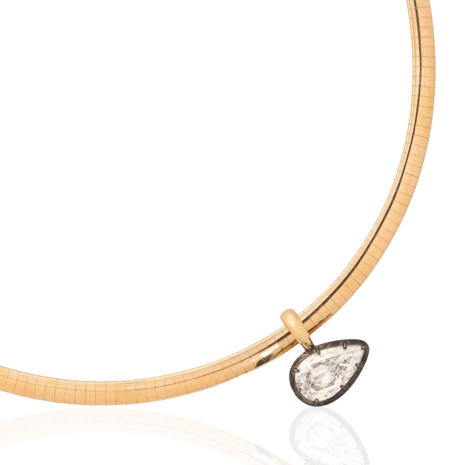 4.00ct Pear Cut Diamond Collet Omega Necklace, GIA - Image 5