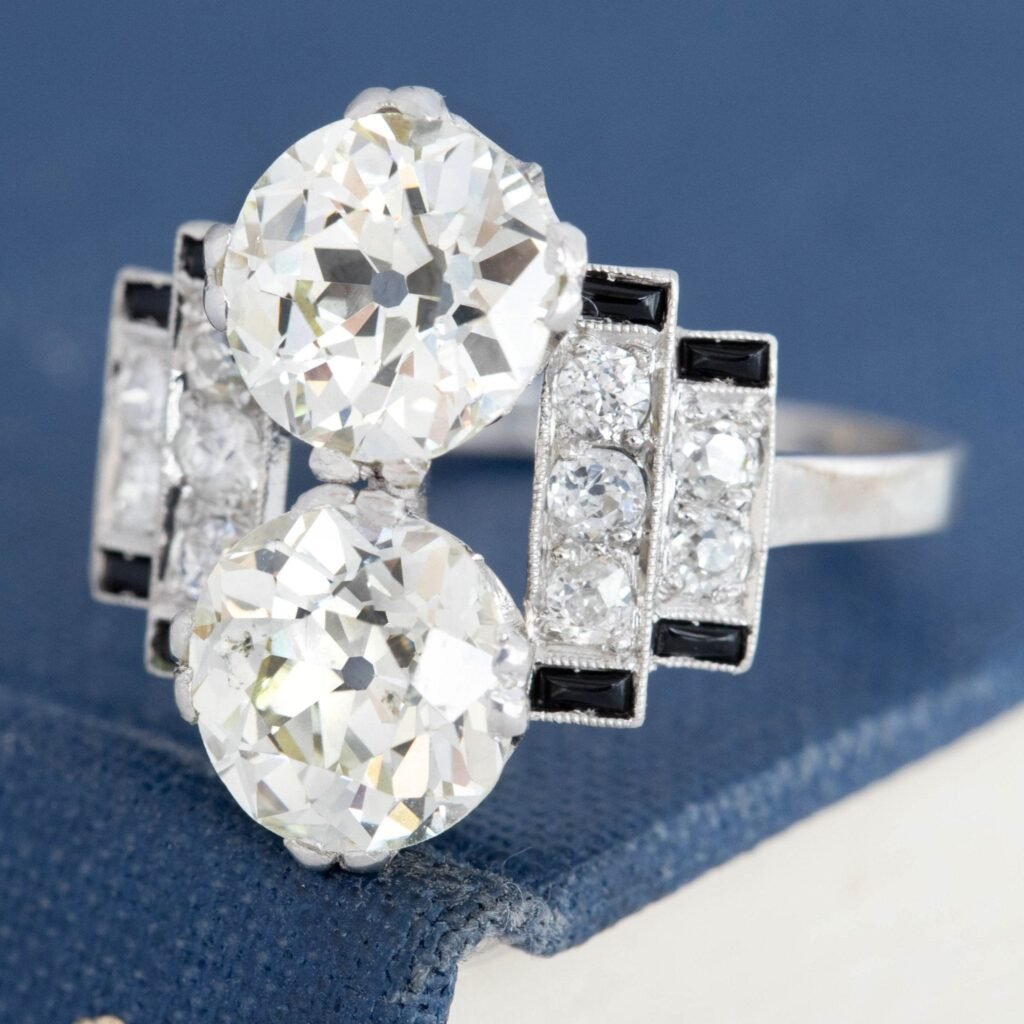 4.00ctw Art Deco Old European Cut Diamond Twin Stone Ring