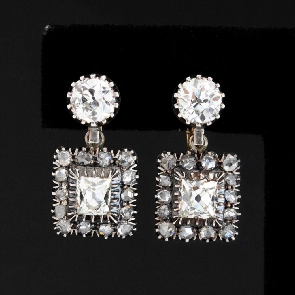 4.44ctw Antique OEC & Peruzzi Diamond Cluster Drop Earrings, Portuguese