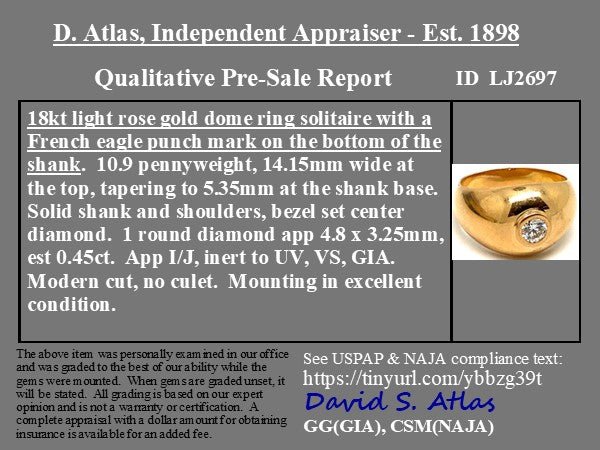 .45ct Round Brilliant Cut Diamond Dome Ring, French - Image 4
