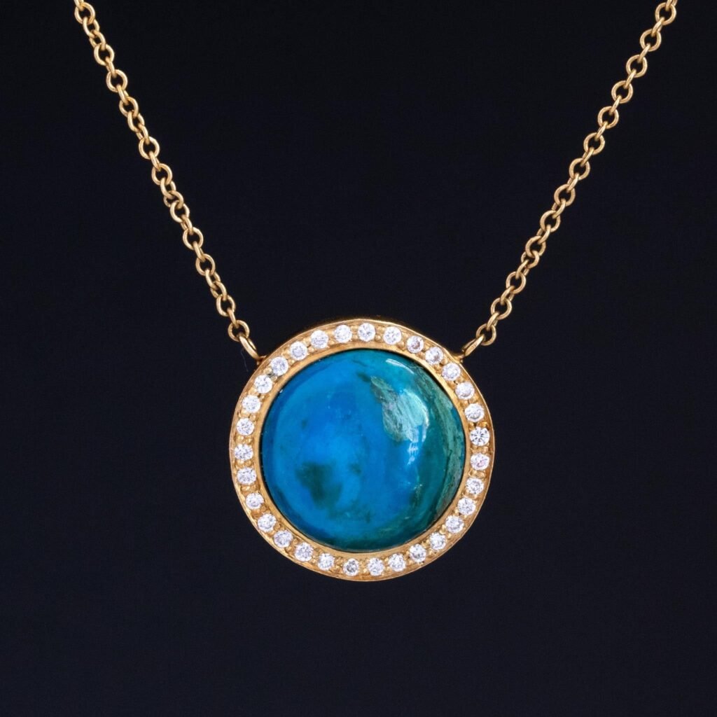 4.64ctw Azurite Diamond Halo Pendant