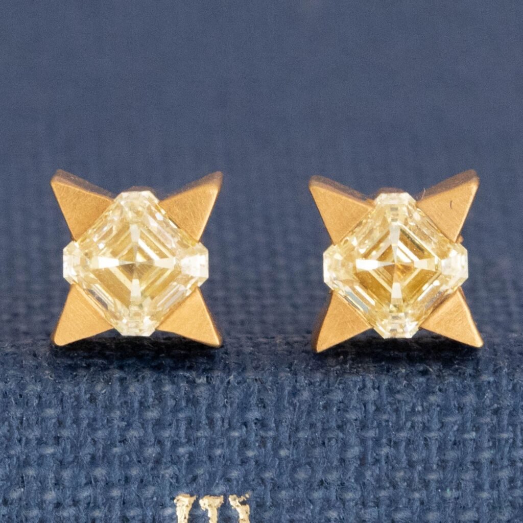 .48ctw Light Yellow Asscher Cut Diamond Star Stud Earrings