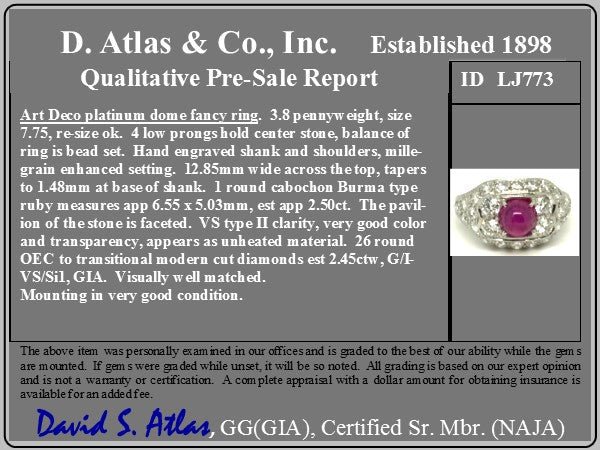 4.95ctw Art Deco Old European Cut Diamond & Ruby Dome Ring - Image 4