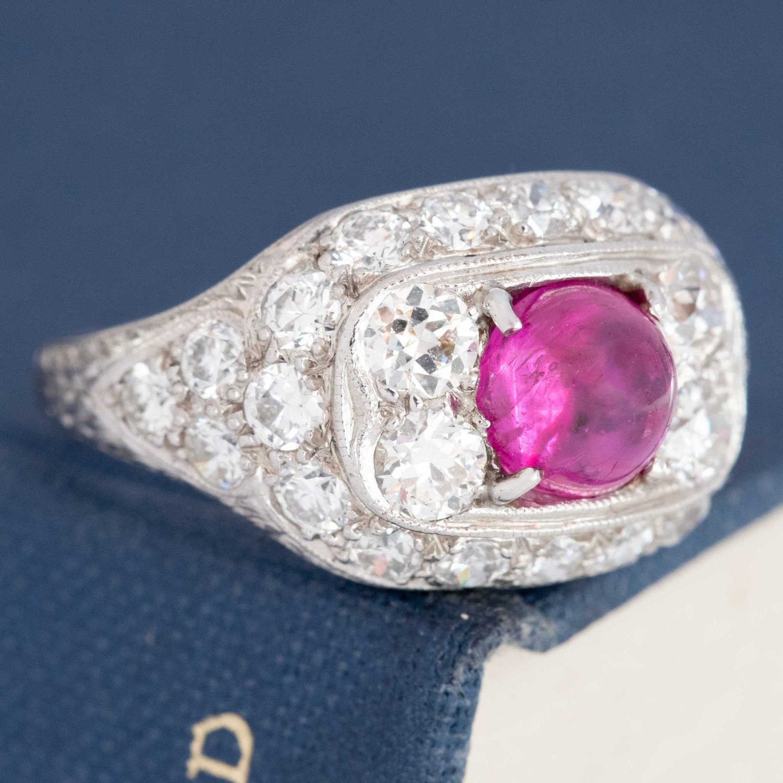 4.95ctw Art Deco Old European Cut Diamond & Ruby Dome Ring - Image 3