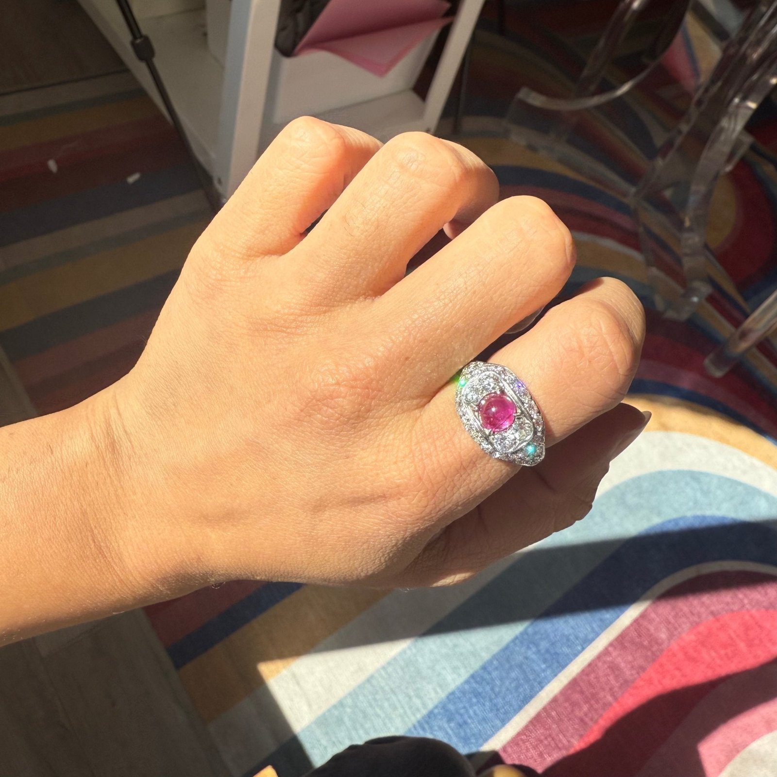 4.95ctw Art Deco Old European Cut Diamond & Ruby Dome Ring - Image 2