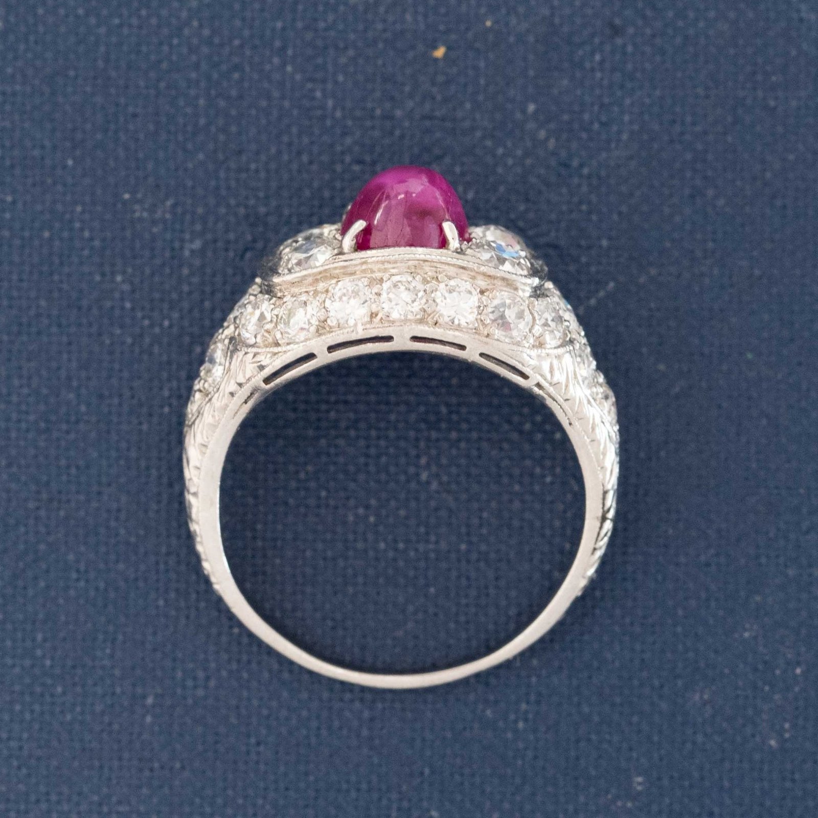 4.95ctw Art Deco Old European Cut Diamond & Ruby Dome Ring - Image 6