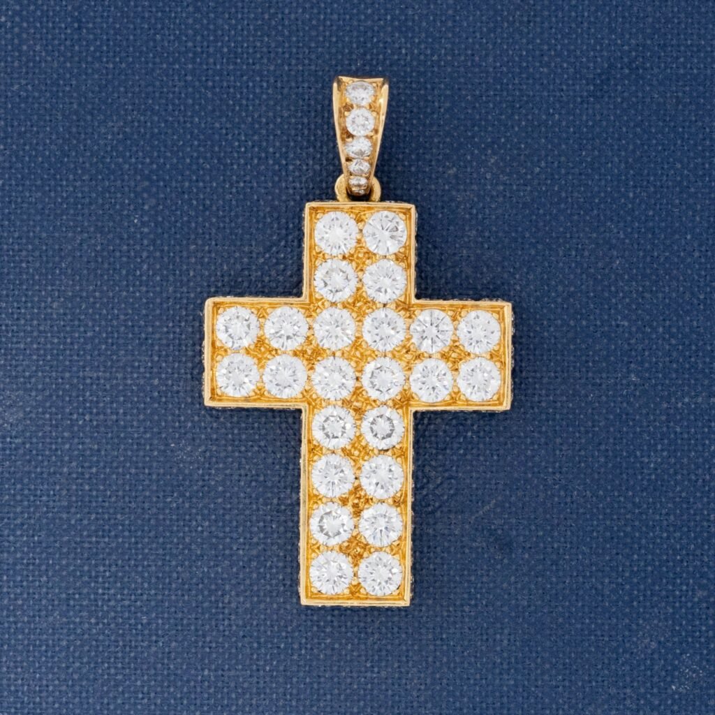 5.00ctw Vintage Round Brilliant Cut Diamond Cross Pendant, Cartier France